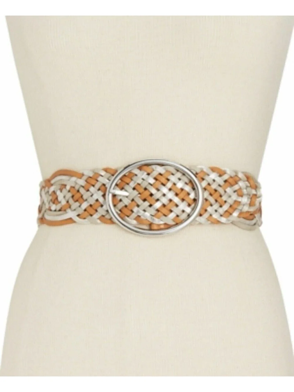 2x INC International Concepts Braided Woven Belt Brown/Silver Size Medium